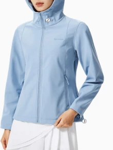 CAMEL CROWN Jaket Softshell Slim Fit Tahan Angin untuk Wanita di Musim Gugur, Cocok untuk Aktivitas Luar Ruangan, Dilengkapi Perlindungan Tiga Lapis. - Biru Cermin - View 2