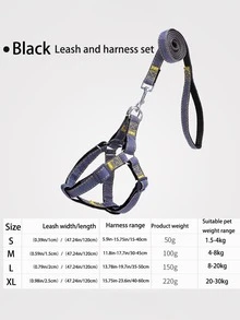 Denim Dog Harness And Leash Set - Adjustable Comfortable For Small To Large Dog Breeds - Durable Polyester Material, Pull Rope, Teddy - Multicolor - View 11