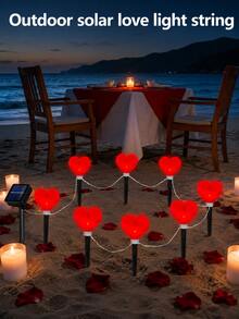 POSE UP 8PCS Solar Heart String Lights, IP44 Waterproof LED Outdoor Fairy Lamps, Solar Powered Garden Decor Lights With Auto On/Off, Romantic Landscape Lighting For Lawn, Pathway, Yard, Patio, Villa, Wedding, Valentine, Anniversary, Party & Holiday Decor - Red - View 1