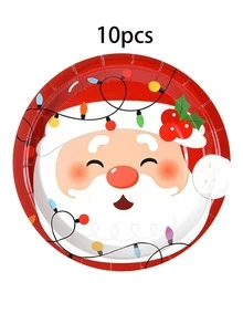 10pcs/60pcs Christmas Paper Plates 7 Inch,Cute Cartoon Xmas Character Dessert Plates With Santa,Snowman,Penguin,Bear,Elf & Nutcracker Pattern,Holiday Tableware For Christmas Party,Winter Festive Dinner Decor Supplies - Multicolor - View 12