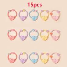 15pcs Girls Colorful Hair Ties, Cute Bow Flower Heart Ponytail Hairbands, Children Hair Accessories, Suitable For Daily Styling And Back To School Season - Multicolor - View 11