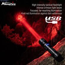 Red LED Flashlight Zoomable High Power Torch, Aluminum Alloy Handheld Light, USB Rechargeable Portable Flashlight, Alonefire For Hunting, Camping, Hiking, Fishing, Outdoor Emergency - Multicolor - View 3