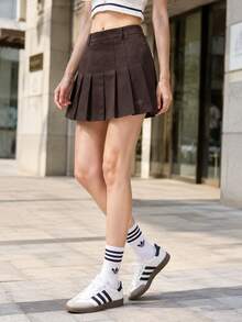 Adidas Women's Sports Skirt & Skort TWILL SKIRT Coffee Color Embroidered Pleated Sports KD5446 - Aurora Coffee - View 2