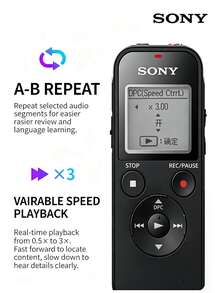 Sony Perekam Suara ICD-PX470, 4GB Hitam, Mendukung Perekaman Linear PCM, Portabel untuk Pembelajaran dan Wawancara Bisnis, Speaker Diameter Besar Profesional, Pengurangan Kebisingan Cerdas, Perekaman Stereo, Mikrofon S-Mic Sensitivitas Tinggi - View 4