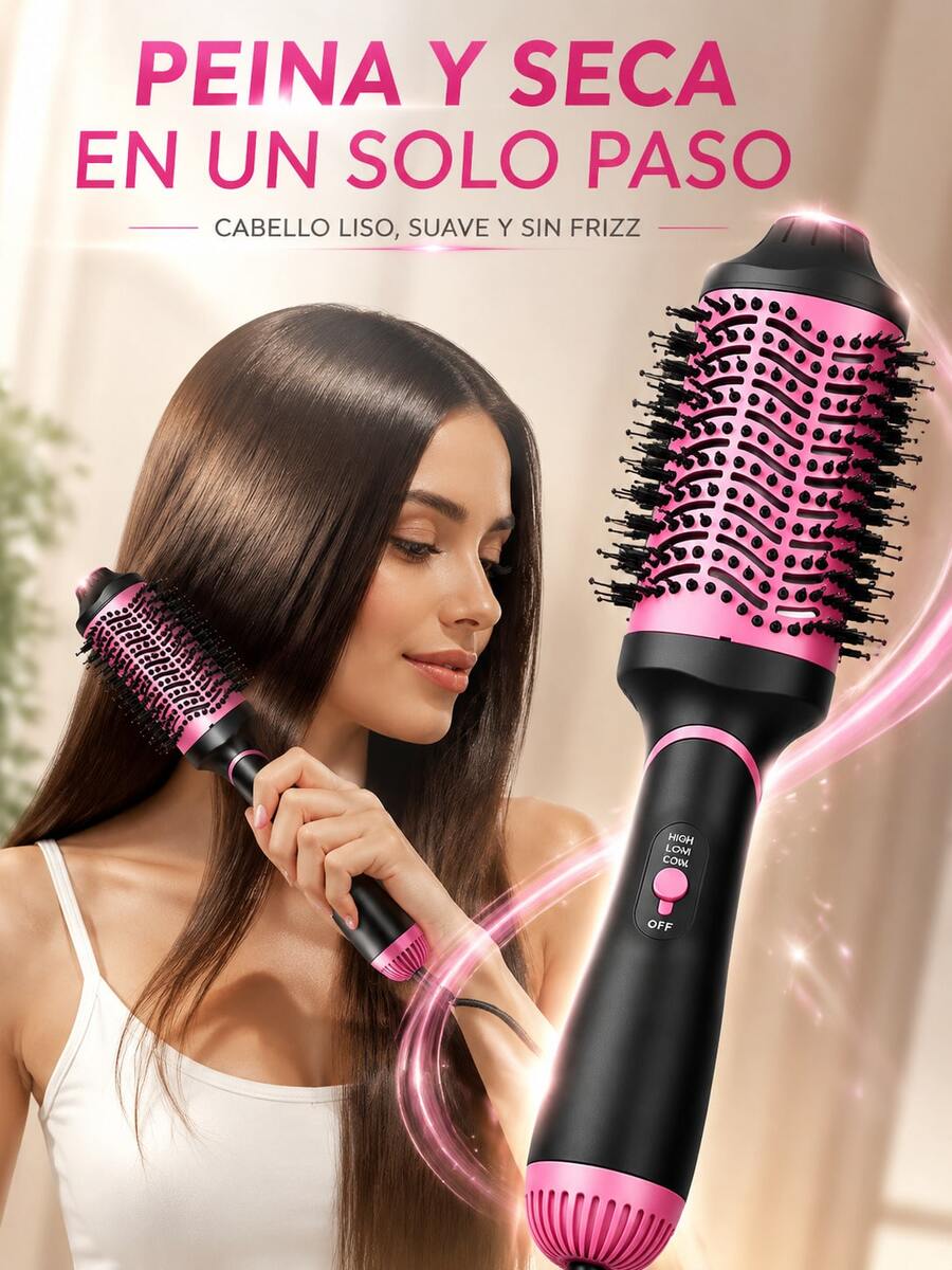 Cepillo alisador de pelo de iones rosa, secador de calor eléctrico, rizador de calor eléctrico, peine, superventas