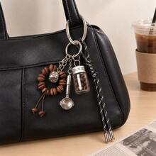 Y2K Coffee Bean Bag Charm, Cute Coffee-Themed Keychain, Woven Cord Metal Pendant, Unique Handbag Backpack Accessory - Multicolor - View 1