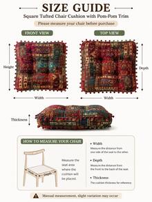 Bohemian Floral Pattern Thickened Linen Floor Mat, Soft Non-Slip Breathable Tatami Window Sill Slouchy Seat Cushion, Comfortable Meditation Pad, Suitable For Living Room, Bedroom, Balcony, Home Daily Use - Cushion - View 3