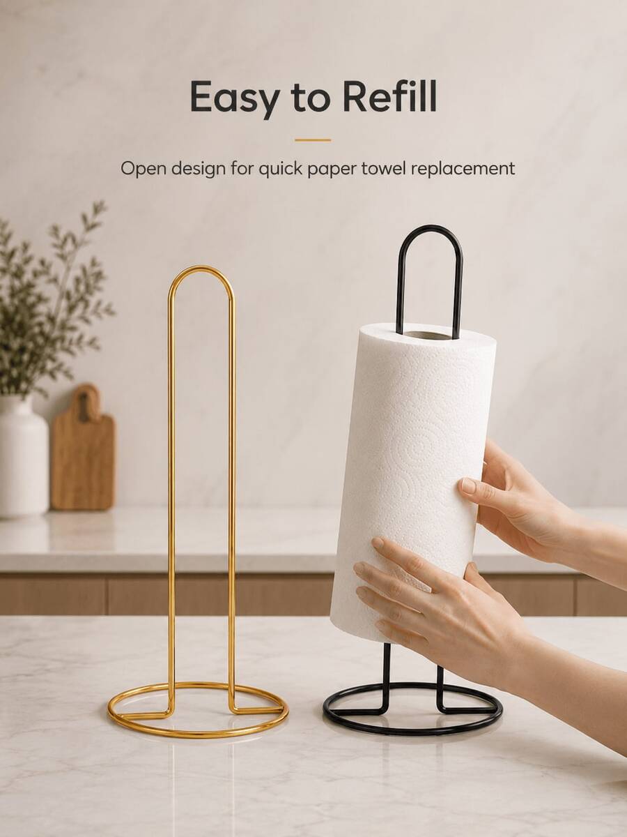 Metal Vertical Paper Towel Holder, Freestanding Countertop Roll Dispenser With Round Base, Modern Kitchen Dining Table Paper Towel Storage Rack, Suitable For Home Essentials, Kitchen Countertop, Dining Table, Bathroom And Home Decor - Multicolor - View 1