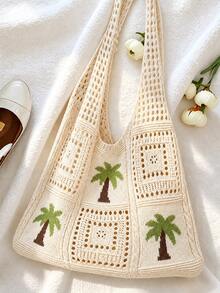 Women's Summer Beach Tote Bag, Crochet Design With Turtle Pattern, Large Capacity Open Handle, Suitable For Casual Outings And Seaside Vacations - Multicolor - View 2
