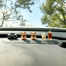 2/5/6pcs Mini Bear Car Decor, Healing Style Resin Ornaments, Iced Americano, Lemon Juice Figurines, Dashboard, Rearview Mirror Decoration, Suitable For Car And Home Decor, Holiday Gift - Bear and Drink - View 6