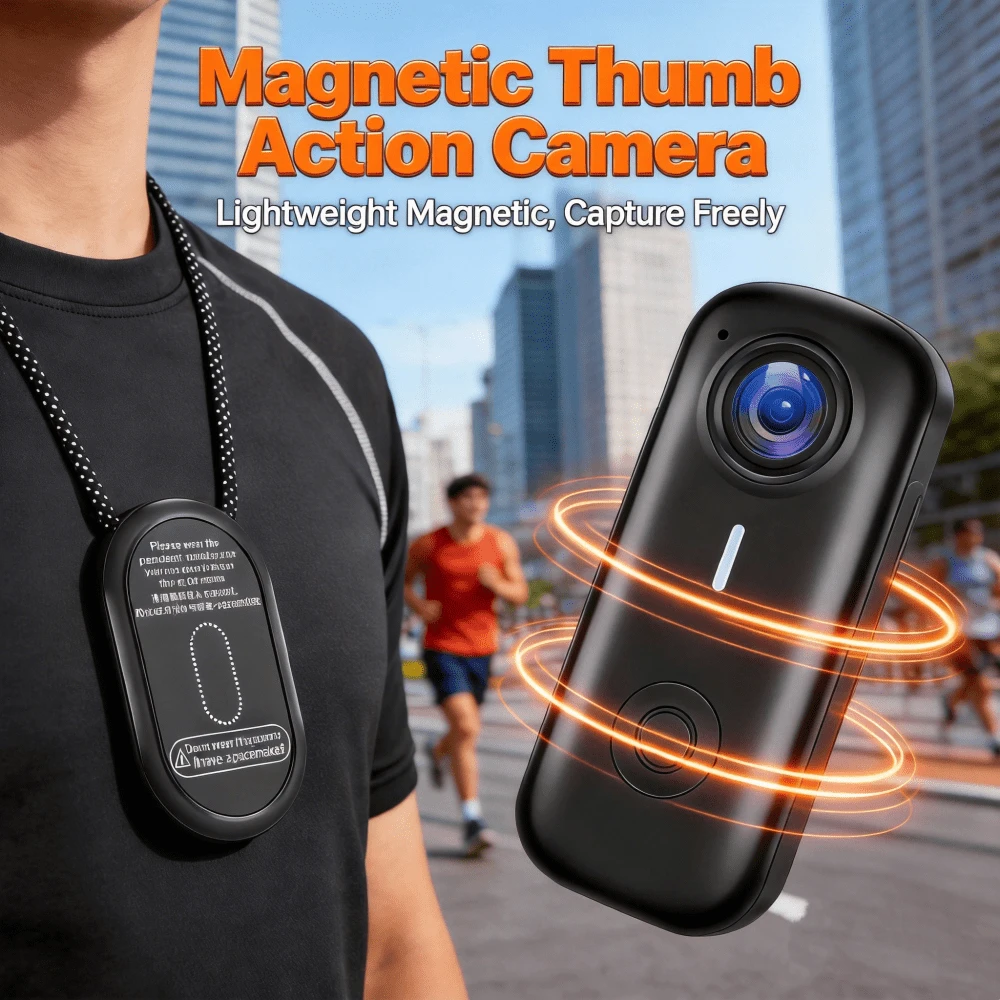 2026 New Ultra HD Wearable Action Camera - Video Recording - Thumb Camera - Loop Recording - Action Camera - 120°Wide-Angle Shooting - No TF Card - Ultra-Strong Magnetic Attraction - Handheld Body Camera For Skiing, Cycling, Outdoor Adventures - Compact Device - Durable Construction - Pocket Camera - Thumb Camera - Summer Gift & Ski Gift & Birthday Gift