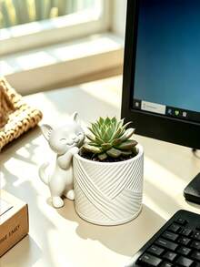 3D Printed Cat Shaped Planter, Suitable For Succulents And Air Plants, Lightweight Plastic Flower Pot With Kitten Decoration, Asymmetrical Design, Desktop Decor, Modern Home Decoration, For Cactus And Air Plant Display - Multiple Styles - View 2