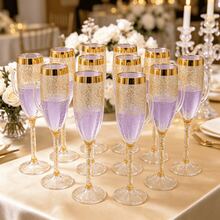 1/6/12pcs Acrylic Transparent Gold Flake High Stem Glasses, Various Quantities Available For Champagne And Cocktail, 5oz Rippled Acrylic Material, Suitable For Indoor And Outdoor Use, Parties, Picnics, Events - View 5