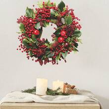 Christmas Artificial Pine & Love-In-A-Mist Wreath Wall Sticker, Self-Adhesive Home Decor For Bedroom And Entryway, Holiday Decoration Gift - Multicolor - View 7
