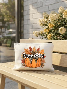 Fall Pumpkin Maple Leaf Print Cosmetic Bag, Zipper Makeup Pouch, Portable Toiletry Storage Bag, Autumn Thanksgiving Holiday Gift For Women, Travel Daily Use - Multicolor - View 12