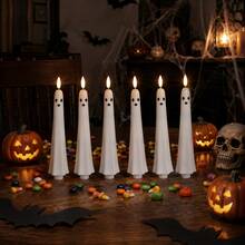 White Ghost Shaped Candle Light, Halloween Themed Flameless Electronic Candle, Battery Operated (Batteries Not Included), Perfect Choice For Halloween Party And Home Decor. - Multicolor - View 4