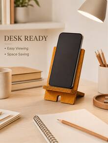 1PC Minimalist Retro Wood Grain Rectangular Deep Walnut Color Desktop Phone Stand, Slanted Vertical Slot Design With Raised Base And Front Opening Detail, Suitable For Phone Vertical Display, Desktop Organization, Video Watching, Video Calling And Daily Message Viewing, Combines Support Display And Space-Saving Function, Suitable For Bedroom Bedside, Study, Office, Living Room, Dormitory, Front Desk And Home Desktop Use, Ideal As Birthday, Housewarming, Holiday Gift And Daily Office Home Accessory - A - View 9