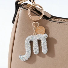 1pc Rhinestone Zodiac Sign Keychain, Silver Astrology Bag Charm, Minimalist Horoscope Pendant Key Ring For Women, Birthday Graduation Holiday Gift - White - View 23