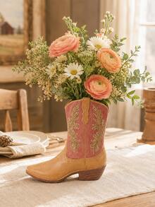 1pc Western Cowboy Boot Vase, Vintage Decorative Flower Stand, Rustic Farmhouse Home Decor, Suitable For Fresh Flowers, Living Room Table, Shelf, Fireplace Mantel, Entryway - New - View 10