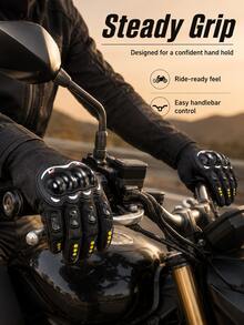 Motorcycle Riding Gloves With Protective Knuckle Shell, Long Finger Touchscreen Compatible, Breathable Fabric, Non-Slip Grip, Unisex Sports Riding Gear, Flexible Fit Motorcycle Accessories, Suitable For Riding, Racing, Outdoor Cycling - Multicolor - View 3
