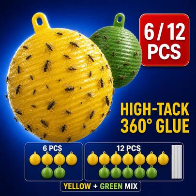 6pcs Fruit Fly Needle Bee Hanging Fly Trap Glue Ball Sticky Worm Ball For Orchard Garden Vegetable Fly Control Summer Sticky Ball, Plastic Trap Indoor And Outdoor, Families, Gardens, Farms, And Parks