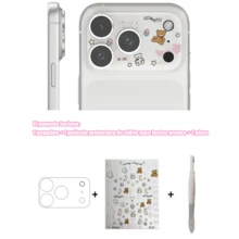 Ins Creative DIY Lens Protector Tempered Glass Film + Stickers + Tweezers Set, Compatible With Iphone 17 Pro Max Phone Lens Film, Niche Cute Illustration High-Definition Anti-Scratch Apple Phone Protective Film - Checkered Bear - View 11