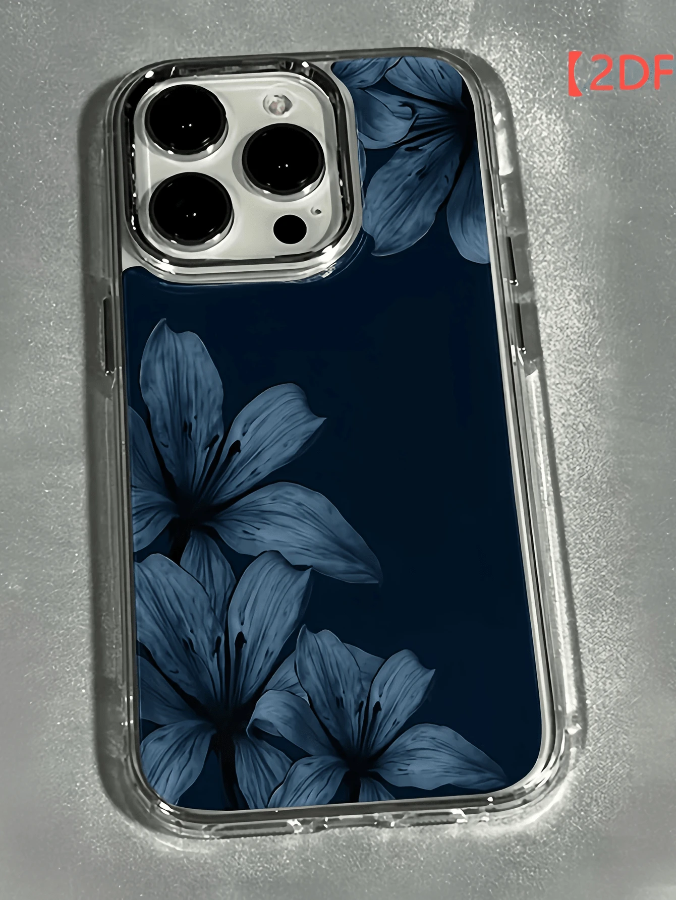 1pc Transparent Deep Blue Lily Flower Shadow Personalized Minimalist Full Coverage TPU Shockproof Phone Case Compatible With Apple 18 17 16 15 14 13 12 11 Pro Max Air - Multicolor - View 1