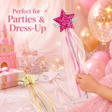 1pc Luxury Glitter Star Decor Stick With Silver Mini Wings & Star Printed Ribbons,Halloween - Multicolor - View 1