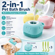 2pcs Shower Bath Brush For Cats And Dogs + Tick Removal Tool – Soft Massage Bristles, Colors May Vary, Ergonomic Handle + Removable Top Cover. Suitable For Water Washing And Bathing Scenarios – Designed Specifically For Small To Medium Pets. - Multicolor - View 5