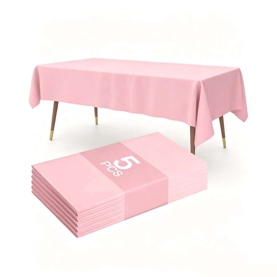 1/5 Packs Pink Plastic Disposable Tablecloths, 137x183cm Light Pink Disposable Rectangular Tablecloths, For Parties, Birthdays, Weddings, Picnics, Home Kitchen Dining Party Table Decorations - C-pink - View 1