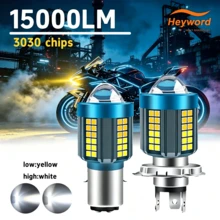 Heyword 1pc H4 H6 BA20D LED Motorcycle Headlight, Dual Color White/Yellow High/Low Beam Projector Lens Light, Universal Motorcycle Scooter Driving Fog Light Replacement - H4 White Yellow-15000LM - View 1