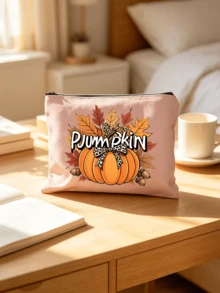 Fall Pumpkin Maple Leaf Print Cosmetic Bag, Zipper Makeup Pouch, Portable Toiletry Storage Bag, Autumn Thanksgiving Holiday Gift For Women, Travel Daily Use - Multicolor - View 15