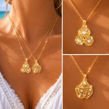 1pc Stainless Steel Chain Flower Pendant Women's Fashion Necklace Jewelry, Gift Accessory - Multicolor - View 1