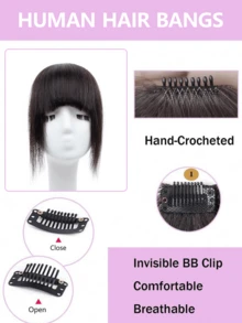 Real Hair Clip-In Bangs, Invisible Lightweight Airy Bangs With Temple Trim, Suitable For Women, Natural Daily Office Style, Compatible With Multiple Hair Types And Skin Tones, Dark Brown Seamless Thickening Bangs Hairband, Instant Voluminous Styling Transformation - Multicolor - View 7