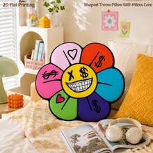 Joyful Face Macaron Color Floral Street Art Style 2D Flat Print Irregular Shaped Plush Pillow, Suitable For Sofa, Bedroom, Living Room Cozy Home Decor, Office And Car Use, Pillow Gift - Multicolor - View 2