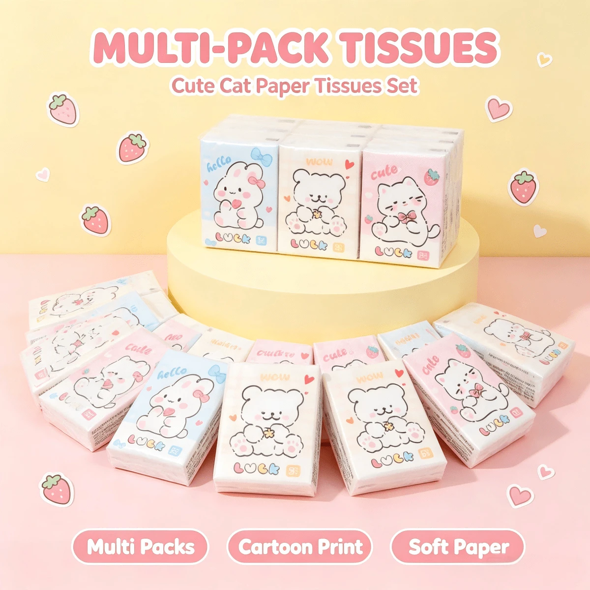 1/4/9/18 Packs Cartoon Pattern Handkerchief Tissues, Cute Rabbit 3-Ply 8-Sheet Handkerchief Tissues, Portable Small Pack Tissues, Handkerchief Tissues, Student Pocket Tissues, Back To School Essential - Multi-color - View 1