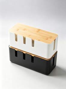 Bamboo Wood Cable Management Box, Can Hide Power Strips, Chargers And Data Cables, Large Capacity Compatible With Most Power Strips, Multiple Cable Outlets For Organized Wiring, Detachable Lid For Dust Protection, Minimalist Versatile For Multiple Scenarios - Multiple Styles - View 4