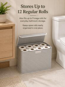 Minimalist Fabric Striped Toilet Paper Storage Box With Lid, Foldable Large Capacity Bathroom Organizer Bin For Tissue Rolls, Wipes And Essentials, Space Saving Storage Container For Guest Bathroom, Apartment, Everyday Home Use, All Seasons - Multicolor - View 2