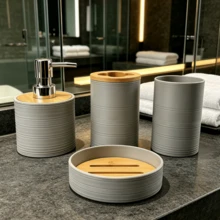 Textured Bathroom Accessory Set, 4‑Piece / 6‑Piece Bathroom Vanity Kit, Bathroom Storage & Decoration. Moisture‑Proof And Easy To Clean, This Toiletries Storage Organizer Set Is Perfect For Home Bathroom Countertop Decoration. - Bathroom Series - View 11