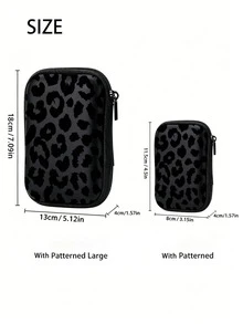 Black Leopard Print EVA Hard Shell 4.3-Inch Compact Storage Box - Travel Protective Storage Bag, Suitable For Electronic Accessories, Earphones, Hard Drives And Data Cables; Anti-Drop Zipper Bag (Storage Box Only) - Multicolor - View 4