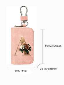 Pink Zipper Key Pouch With Metal Flower Letter, PU Faux Leather Organizer, Functional Key Pouch Suitable For Car, Home And Office - Perfect For Graduation, Teacher's Day - Neutral Design, Travel Accessory, Elegant Jewelry, High-Quality Craftsmanship, Professional Accessory, Perfect Gift For Classmates And Friends, Faux, Mini, Minimalist Style, Perfect Wedding And Holiday Gift Or Accessory For Women's Handbag, Keychain, Valentine's Day Gift, Ideal Choice For Graduation Ceremony And Teacher's Day - Multicolor - View 11
