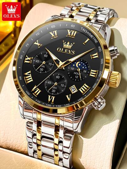 Montre pour homme OLEVS 5529 de marque de luxe, étanche, lumineuse, en acier inoxydable, avec phase lunaire, chronomètre et code, nouvelle montre à quartz pour homme