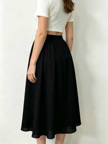 Women's Summer White Casual High Waist Elastic Waist Flowy Long Skirt, Elegant Style Suitable For Daily Commute, Office Wear And Vacation - Black - View 4