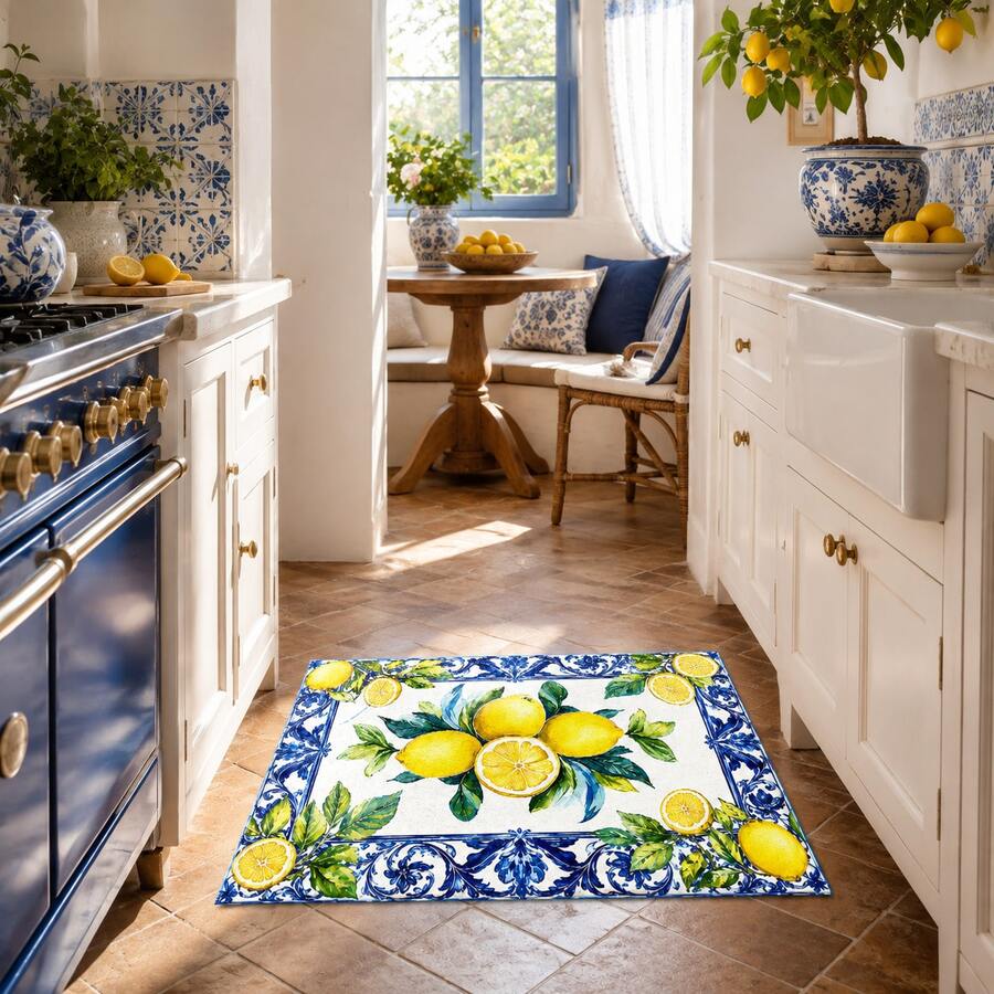 1pc, Pattern Printed Faux Cashmere Kitchen Mat, Absorbent Kitchen Floor Mat, Kitchen Carpet, Long Strip Foot Mat, Sink Front Mat, Suitable For Kitchen, Bathroom, Entryway, Hallway, Laundry Room And Home Decor - Multicolor - View 1