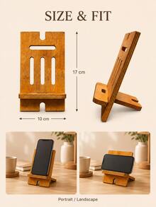 1PC Minimalist Retro Wood Grain Rectangular Deep Walnut Color Desktop Phone Stand, Slanted Vertical Slot Design With Raised Base And Front Opening Detail, Suitable For Phone Vertical Display, Desktop Organization, Video Watching, Video Calling And Daily Message Viewing, Combines Support Display And Space-Saving Function, Suitable For Bedroom Bedside, Study, Office, Living Room, Dormitory, Front Desk And Home Desktop Use, Ideal As Birthday, Housewarming, Holiday Gift And Daily Office Home Accessory - A - View 3
