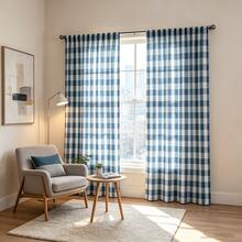 2PCS Simple Checkered Curtains, Blue And White Checkered Patterns, Pole Pocket Filter Window Transparent Curtains, Suitable For Bedroom, Living Room, Farmhouse Home Decoration - Multicolor - View 2