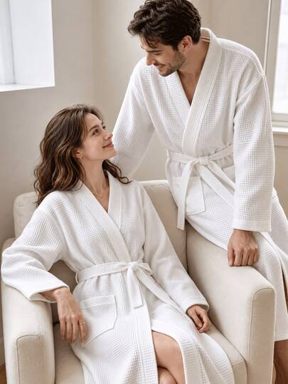 1pc Women's Plaid Long Sleeve Nightgown/Bathrobe, Neutral Adult Bathrobe, Soft & Absorbent, Loose Fit, Suitable For Home, Spa, Hotel Loungewear, Furniture & Bathroom Supplies, Valentine's Day Gift, Women's Loungewear, Women's Bathrobe, Nightgown, Loungewear