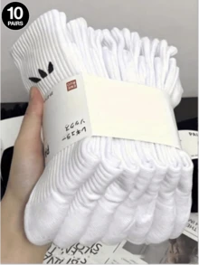 10 Pairs Men's Pure White Cotton Socks, Long Socks, Casual Business, Moisture-Wicking Breathable, Soft & Lightweight, Suitable For Daily Wear, Sports Calf Socks, Unisex - Multicolor - View 4
