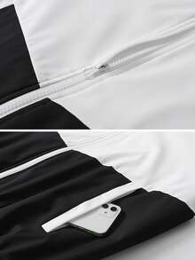 1 Set Men's Autumn Colorblock Sports Outfit, Zip-Up Hooded Jacket + Joggers, Casual Street Style - Black - View 8
