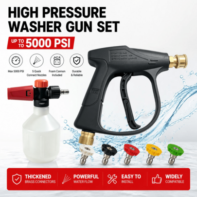 Pressure Washer Snow Foam Lance With 14-Inch Quick Connector, 5 Pressure Washer Nozzle Tips, 1L Capacity, 5 Pressure Washer Nozzle Tips